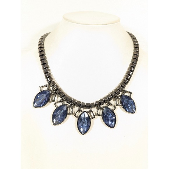The Unbranded Brand Jewelry - Blue Oval Rhinestone Charm Chain Statement Necklace Whimsigoth Bold 21 in